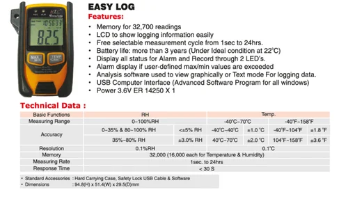 HTC Easy Log RH-Temp Data Logger