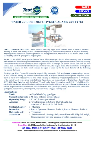 CUP TYPE WATER CURRENT METER